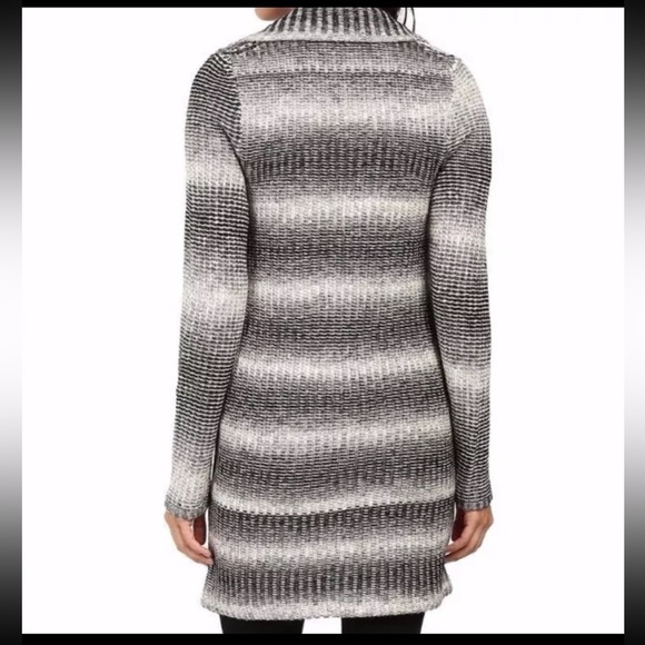 Lucky Brand car coat knit gray ivory stripes button front Sz M - Picture 3 of 12